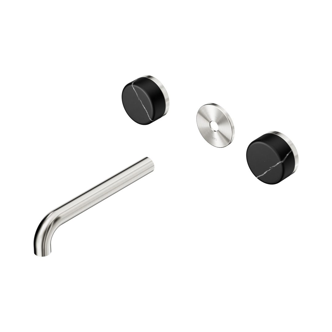 Nero Serenity Wall Basin Set 185Mm Spout With Marquina Black Handle Trim Kit Only Brushed Nickel