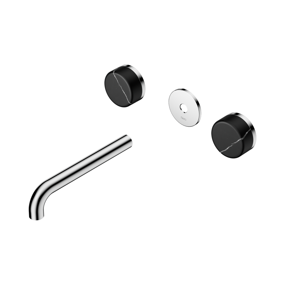 Nero Serenity Wall Basin Set 185Mm Spout With Marquina Black Handle Trim Kit Only Chrome