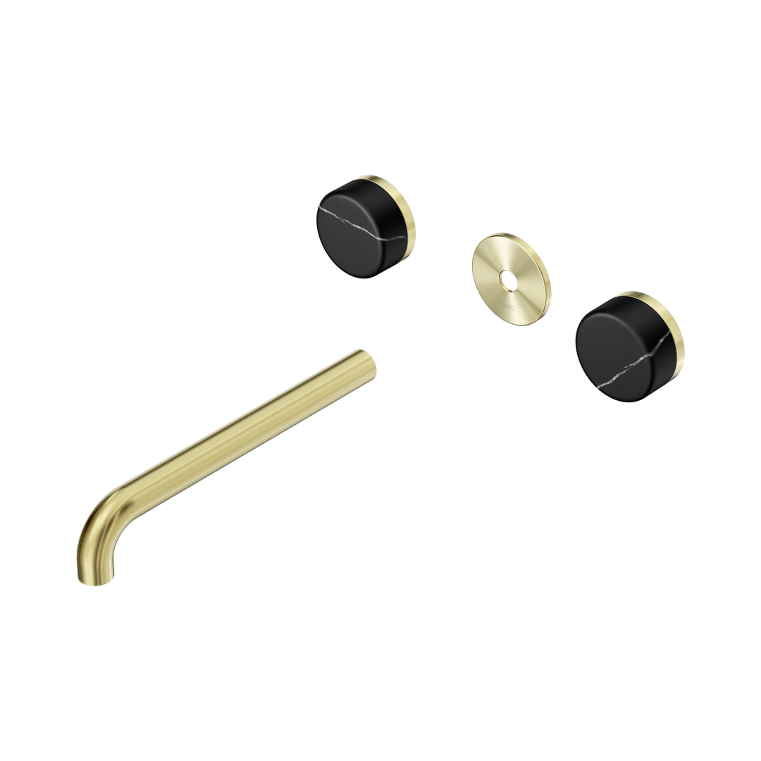 Nero Serenity Wall Basin Set 220Mm Spout With Marquina Black Handle Trim Kit Only Brushed Gold