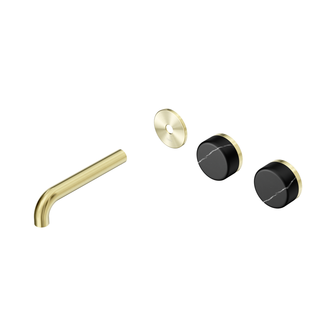 Nero Serenity Wall Basin Set 160Mm Offset Spout Marquina Black Handle Trim Kit Only Brushed Gold