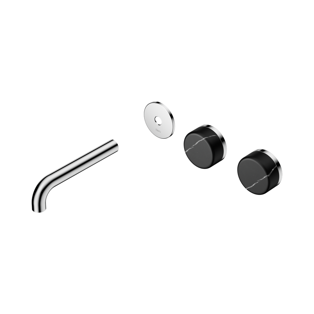Nero Serenity Wall Basin Set 160Mm Offset Spout Marquina Black Handle Trim Kit Only Chrome