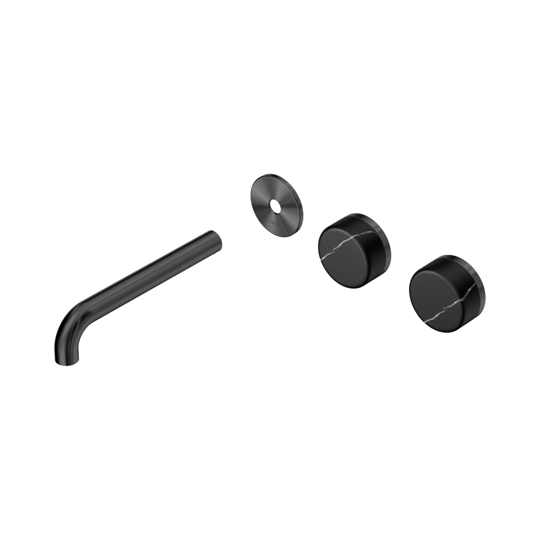 Nero Serenity Wall Basin Set 185Mm Offset Spout Marquina Black Handle Trim Kit Only Gun Metal