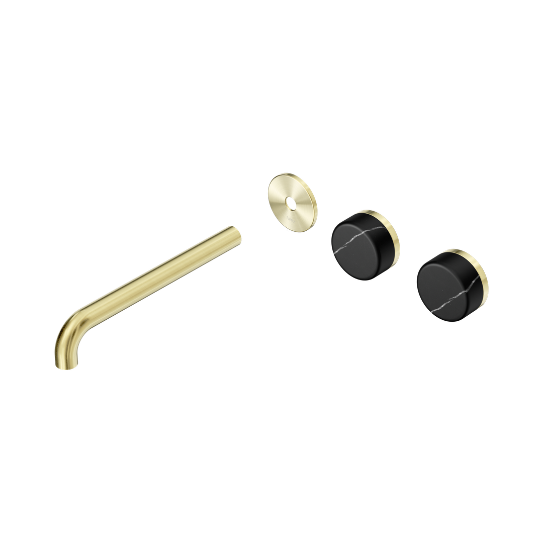 Nero Serenity Wall Basin Set 220Mm Offset Spout Marquina Black Handle Trim Kit Only Brushed Gold