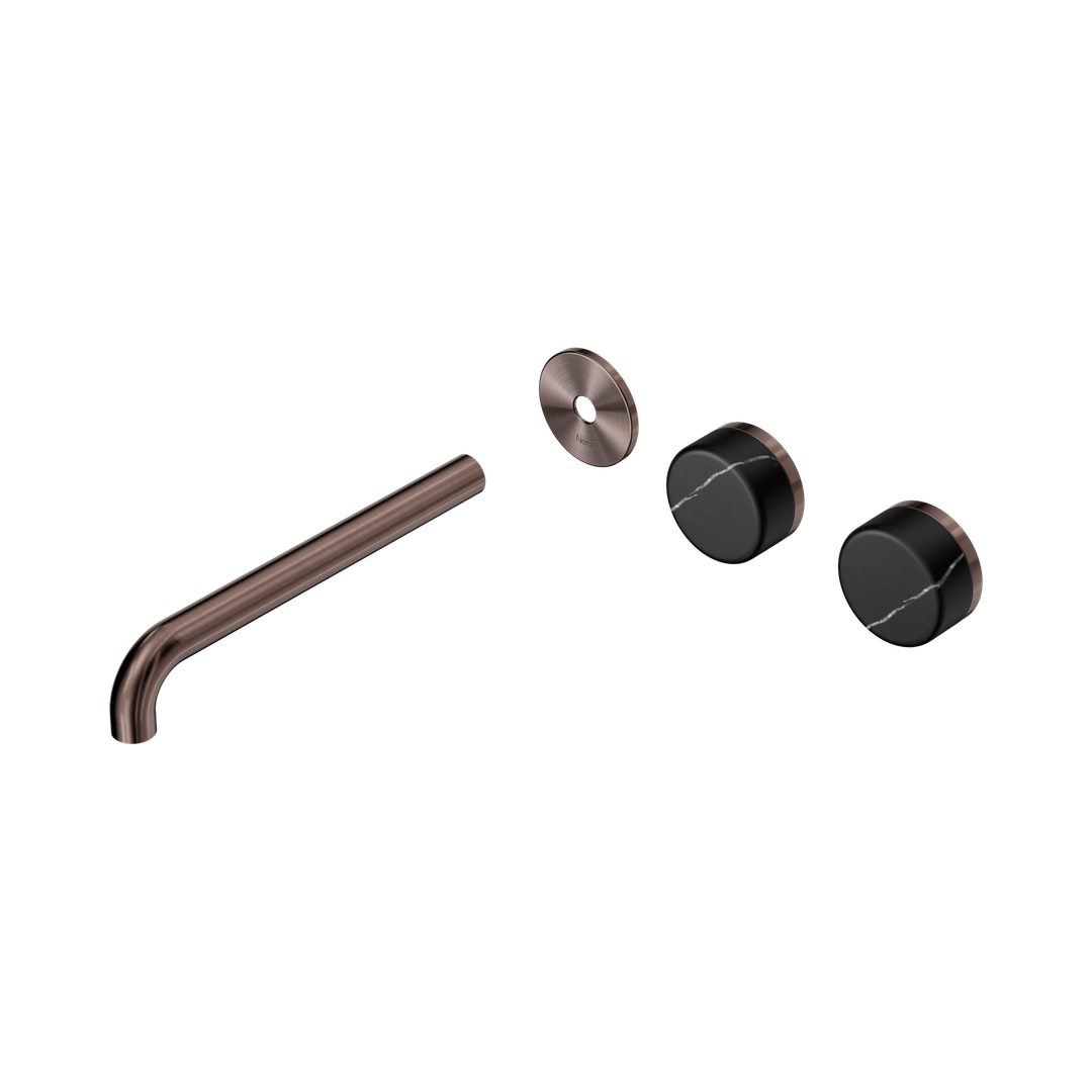 Nero Serenity Wall Basin Set 220Mm Offset Spout Marquina Black Handle Trim Kit Brushed Bronze