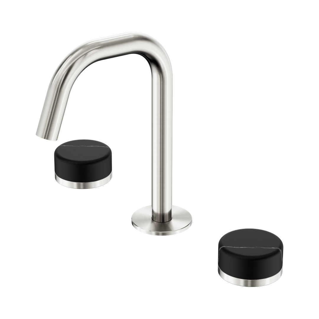 Nero Serenity Basin Set Edge Spout With Marquina Black Handle Brushed Nickel