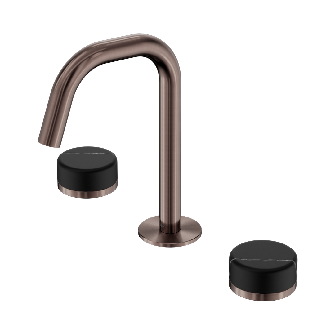 Nero Serenity Basin Set Edge Spout With Marquina Black Handle Brushed Bronze