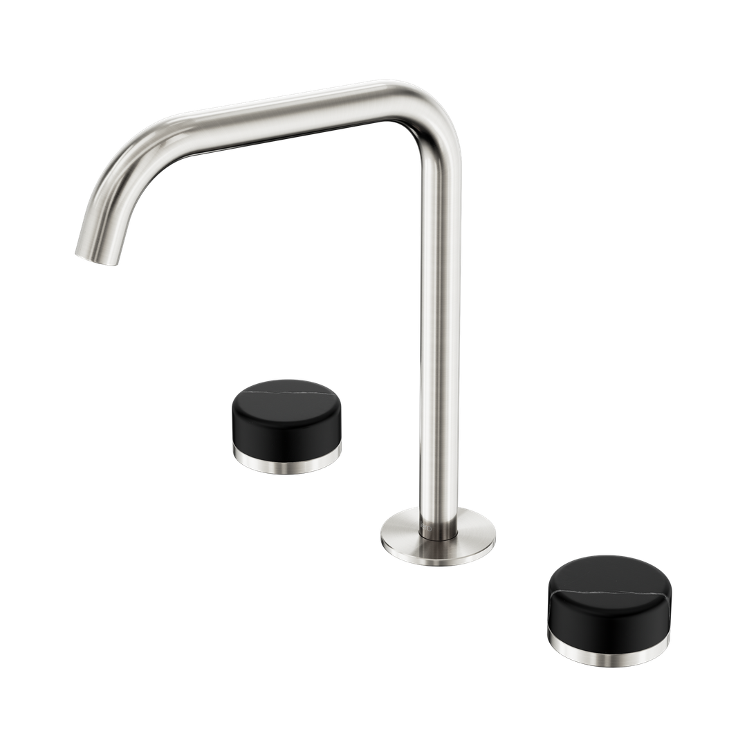Nero Serenity Bath/Kitchen Set Edge Spout With Marquina Black Handle Brushed Nickel