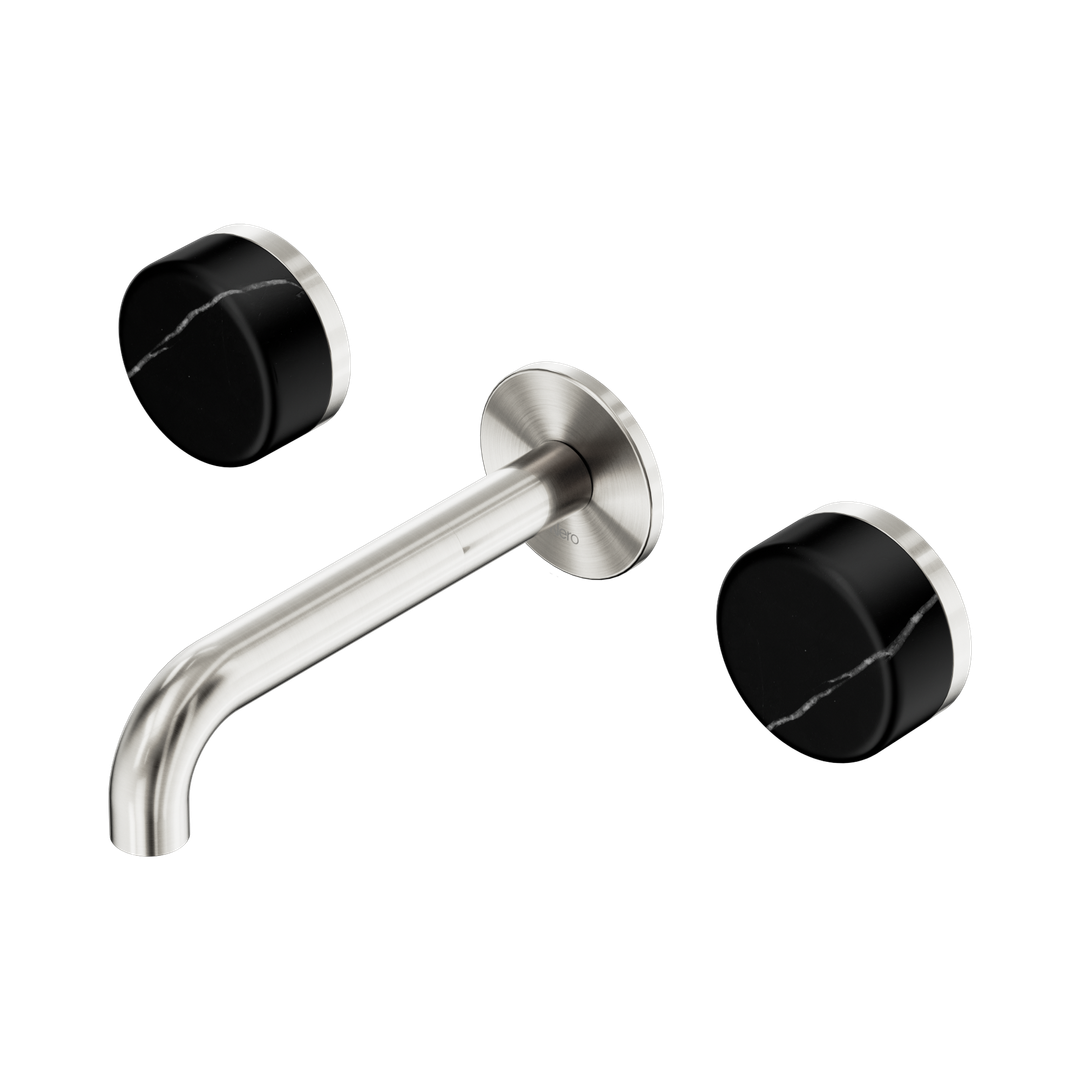 Nero Serenity Wall Basin Set 160Mm Spout With Marquina Black Handle Brushed Nickel