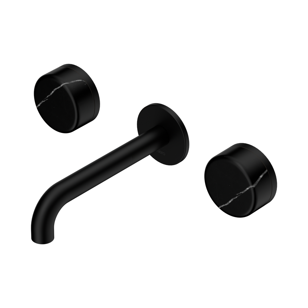 Nero Serenity Wall Basin Set 160Mm Spout With Marquina Black Handle Matte Black
