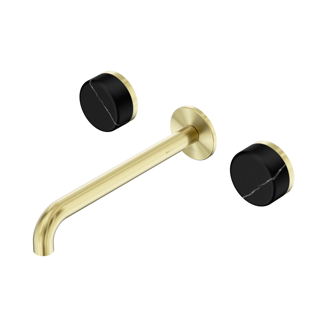 Nero Serenity Wall Basin Set 220Mm Spout With Marquina Black Handle Brushed Gold