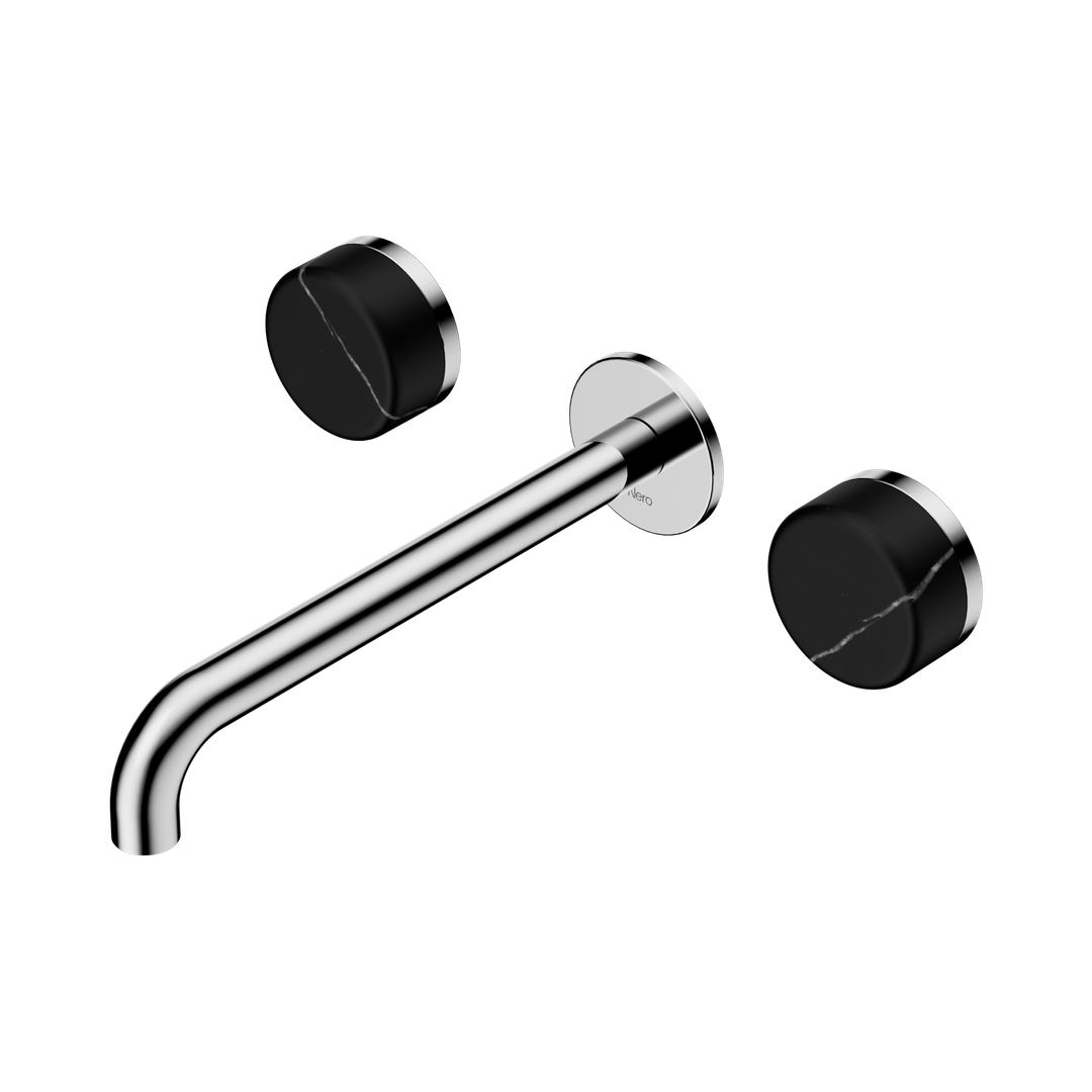 Nero Serenity Wall Basin Set 220Mm Spout With Marquina Black Handle Chrome