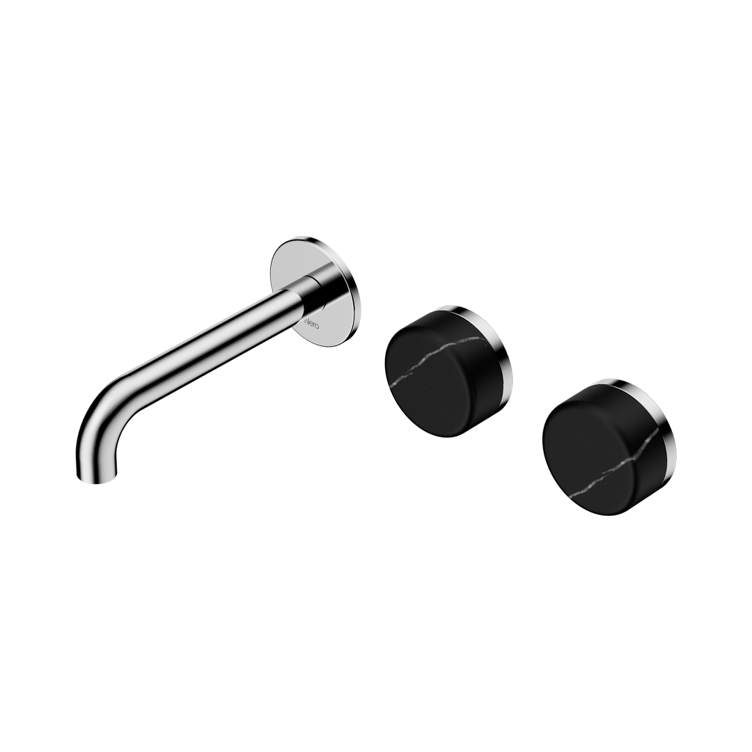 Nero Serenity Wall Basin Set 160Mm Offset Spout With Marquina Black Handle Chrome