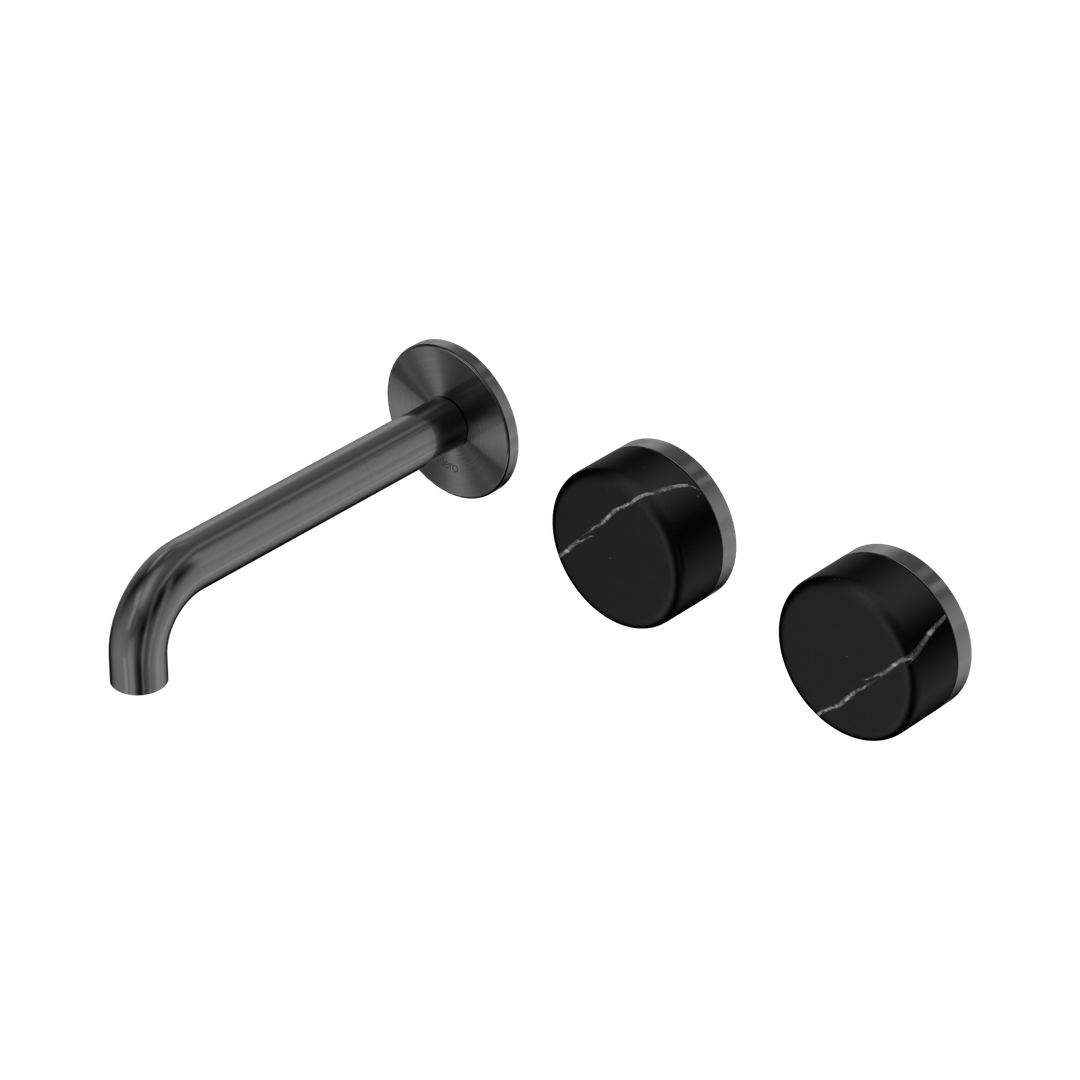 Nero Serenity Wall Basin Set 160Mm Offset Spout With Marquina Black Handle Gun Metal