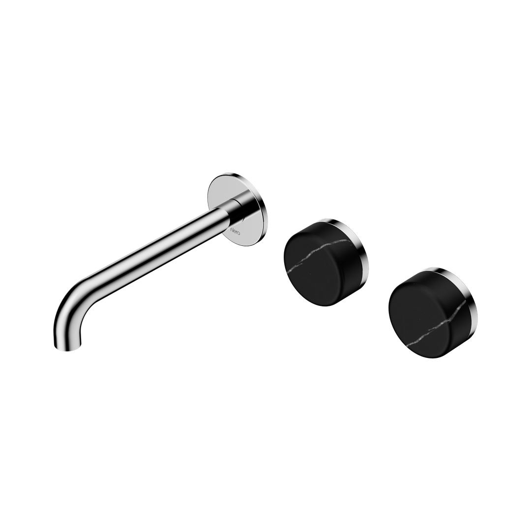 Nero Serenity Wall Basin Set 185Mm Offset Spout With Marquina Black Handle Chrome