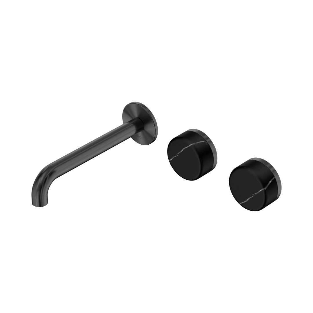 Nero Serenity Wall Basin Set 185Mm Offset Spout With Marquina Black Handle Gun Metal