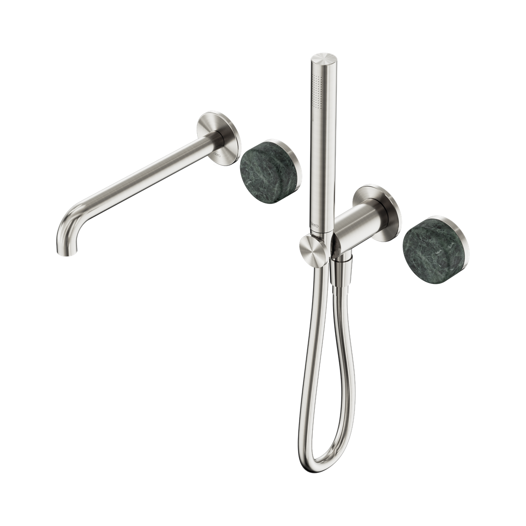 Nero Serenity Progressive Shower System With Spout With Verde Alpi Handle & Slim Shower Brushed Nickel