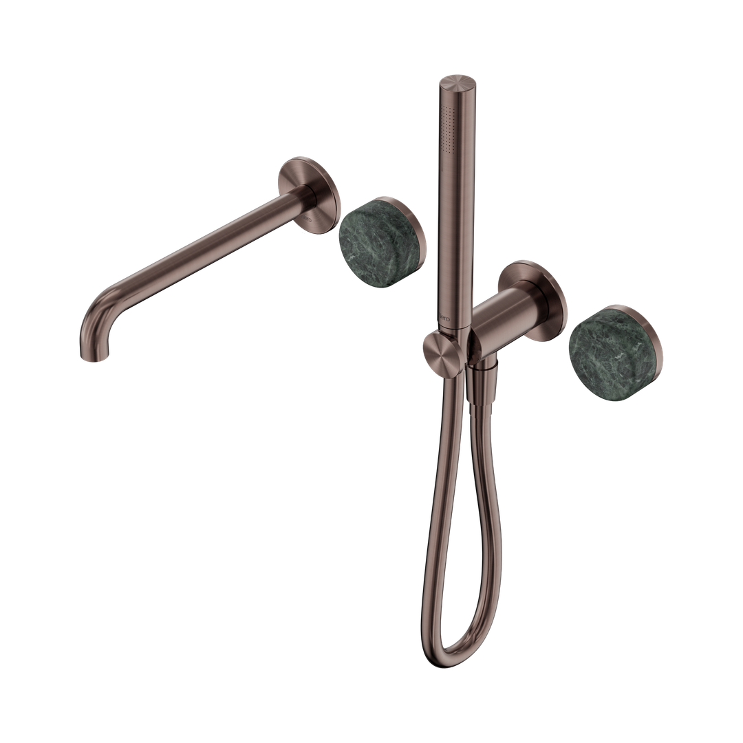 Nero Serenity Progressive Shower System With Spout With Verde Alpi Handle & Slim Shower Brushed Bronze