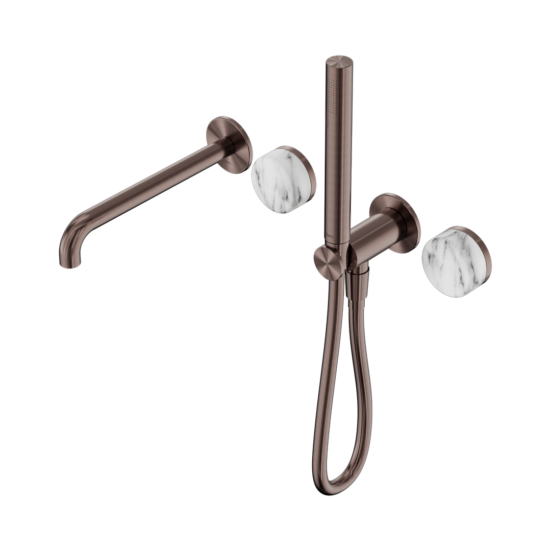 Nero Serenity Progressive Shower System With Spout Arabescato Corchia Handle & Slim Shower Brushed Bronze