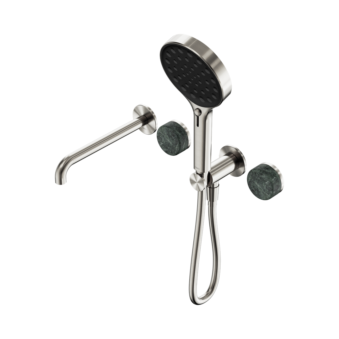 Nero Serenity Progressive Shower System With Spout With Verde Alpi Handle & Serenity Hand Shower Brushed Nickel
