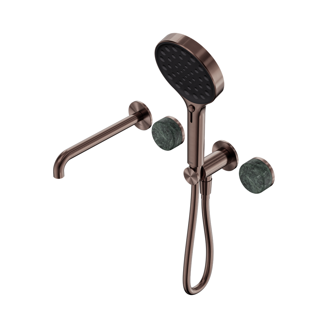 Nero Serenity Progressive Shower System With Spout With Verde Alpi Handle & Serenity Hand Shower Brushed Bronze