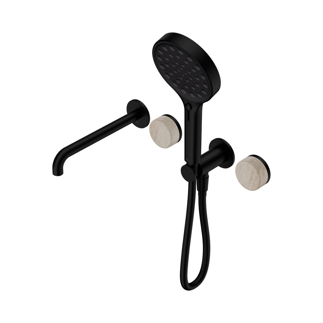 Nero Serenity Progressive Shower System With Spout Rome Travertine Handle & Serenity Hand Shower Matte Black