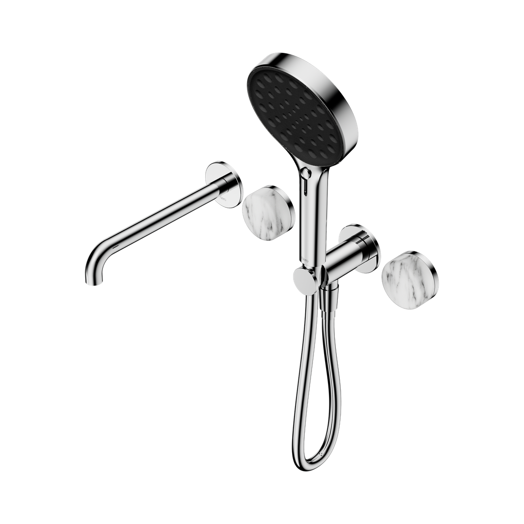 Nero Serenity Progressive Shower System With Spout Arabescato Corchia Handle & Serenity Hand Shower Chrome
