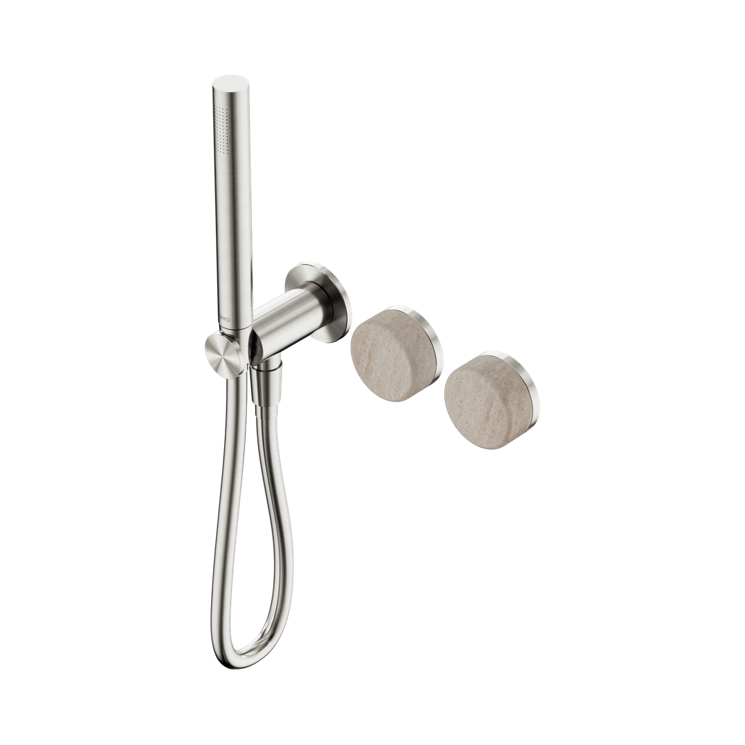 Nero Serenity Progressive Shower System With Rome Travertine Handle & Slim Shower Brushed Nickel