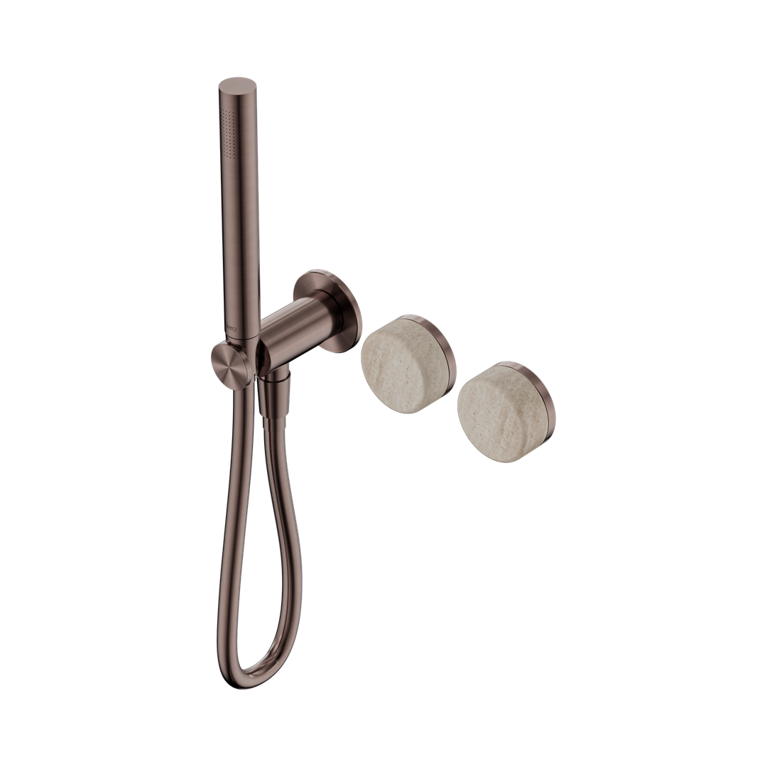 Nero Serenity Progressive Shower System With Rome Travertine Handle & Slim Shower Brushed Bronze