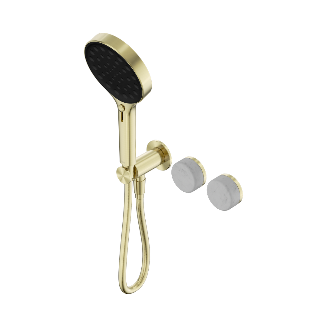 Nero Serenity Progressive Shower System Carrara Handle & Serenity Hand Shower Brushed Gold