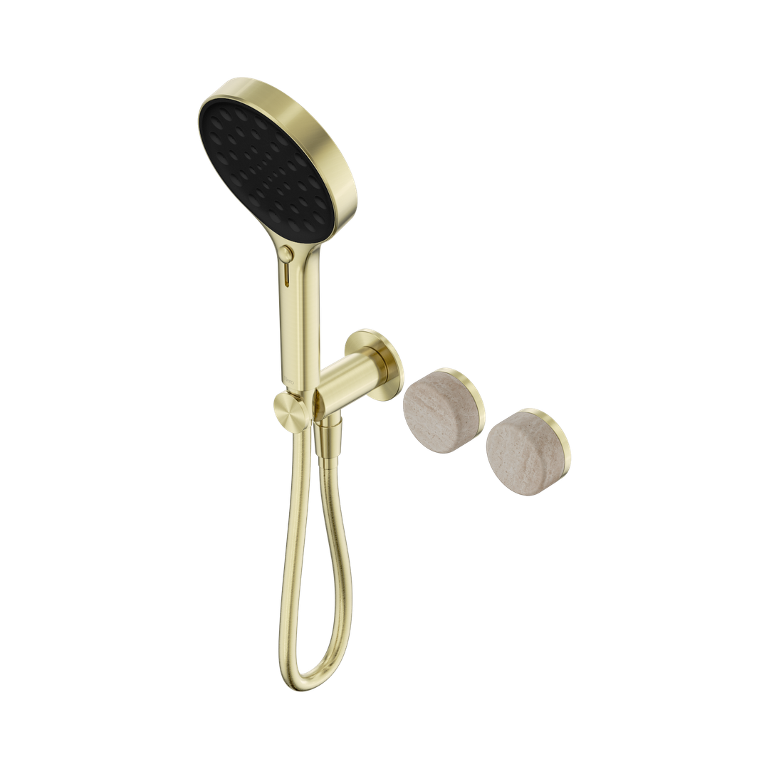 Nero Serenity Progressive Shower System With Rome Travertine Handle & Serenity Hand Shower Brushed Gold