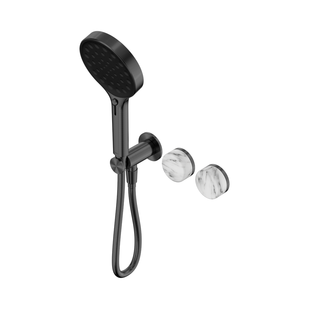 Nero Serenity Progressive Shower System With Arabescato Corchia Handle & Serenity Hand Shower Gun Metal