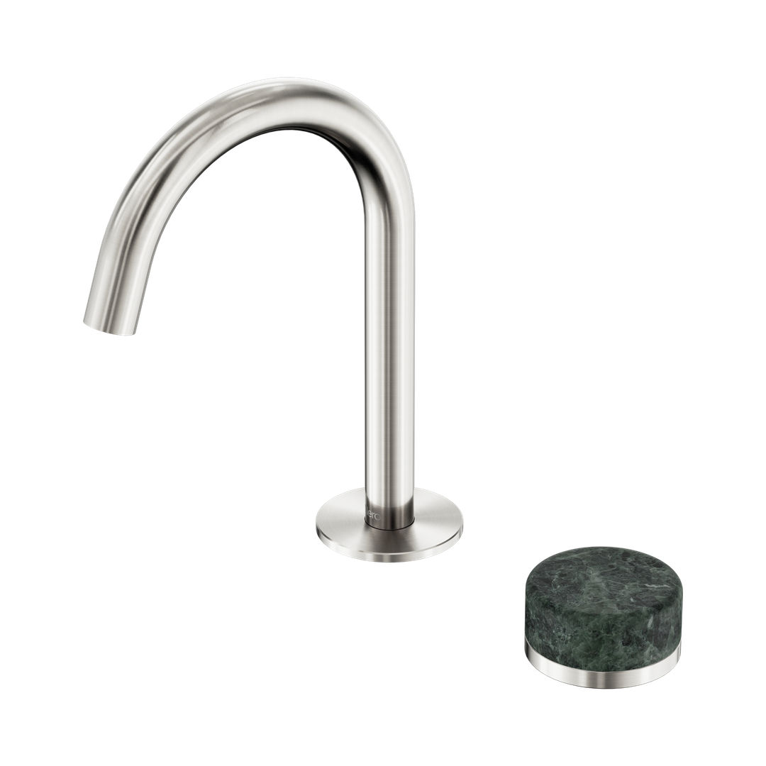 Nero Serenity Progressive Basin Mixer Arc Spout With Verde Alpi Handle Brushed Nickel