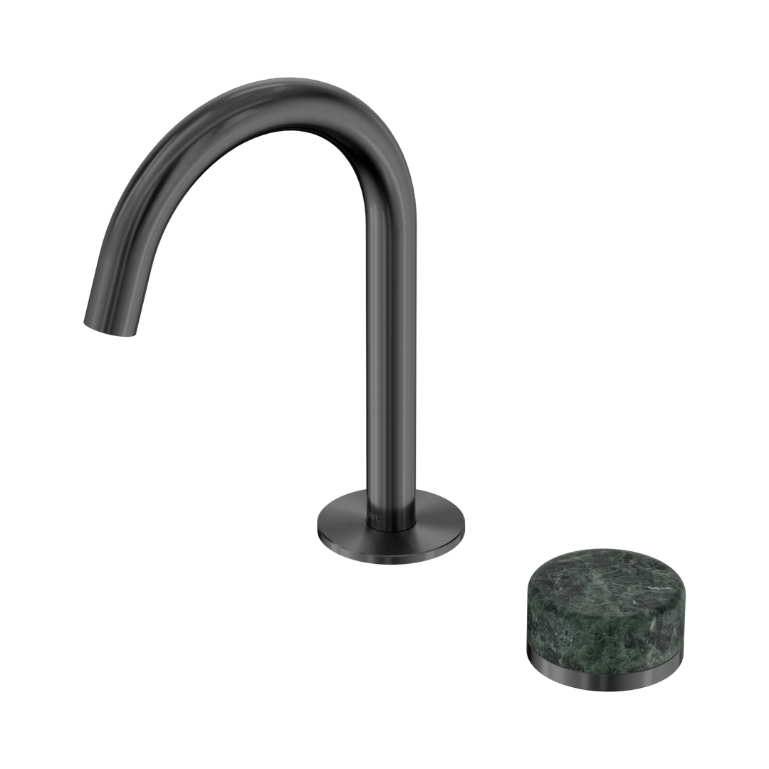 Nero Serenity Progressive Basin Mixer Arc Spout With Verde Alpi Handle Gun Metal