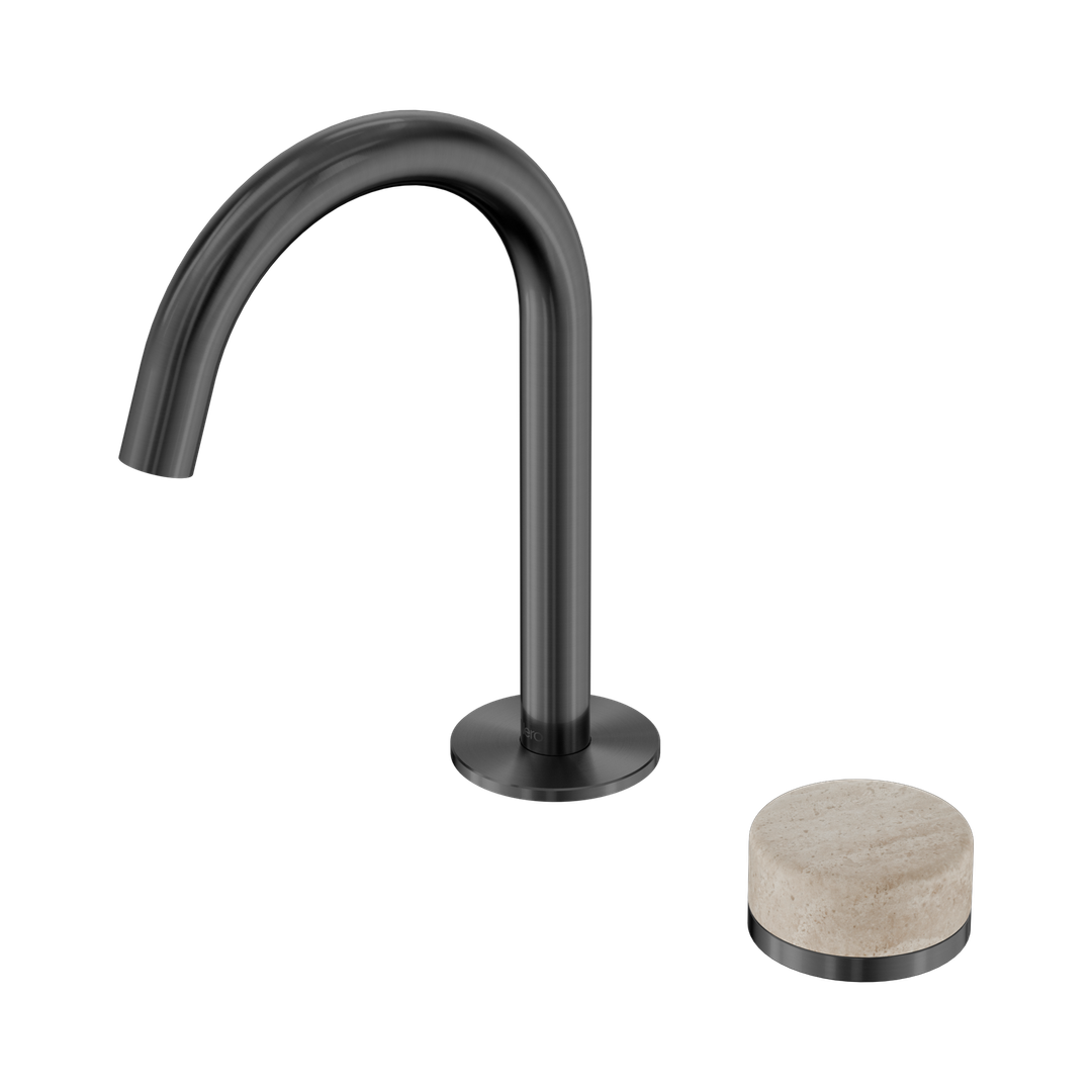 Nero Serenity Progressive Basin Mixer Arc Spout With Rome Travertine Handle Gun Metal