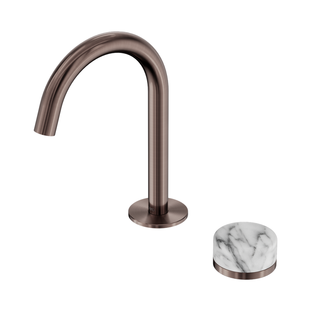 Nero Serenity Progressive Basin Mixer Arc Spout With Arabescato Corchia Handle Brushed Bronze