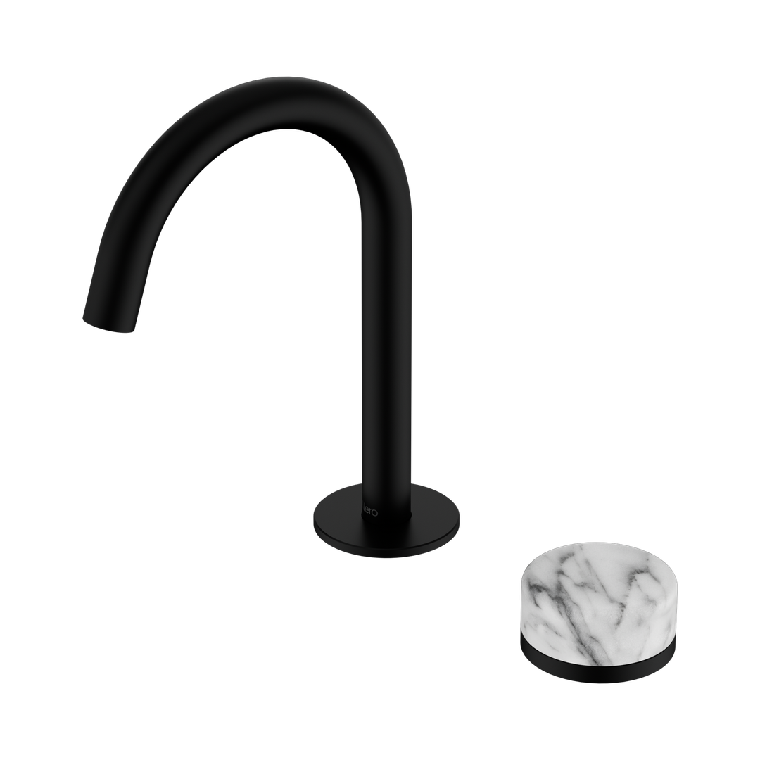Nero Serenity Progressive Basin Mixer Arc Spout With Arabescato Corchia Handle Matte Black