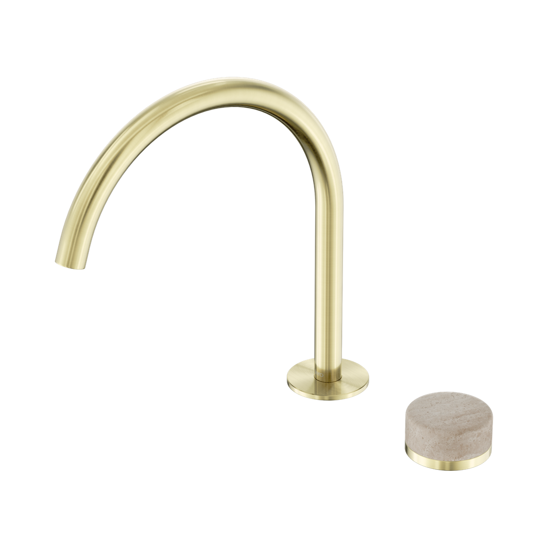 Nero Serenity Progressive Bath/Kitchen Mixer Arc Spout Rome Travertine Handle Brushed Gold