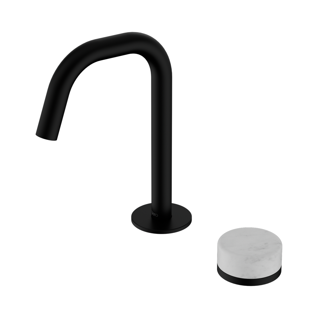 Nero Serenity Progressive Basin Mixer Edge Spout With Carrara Handle Matte Black
