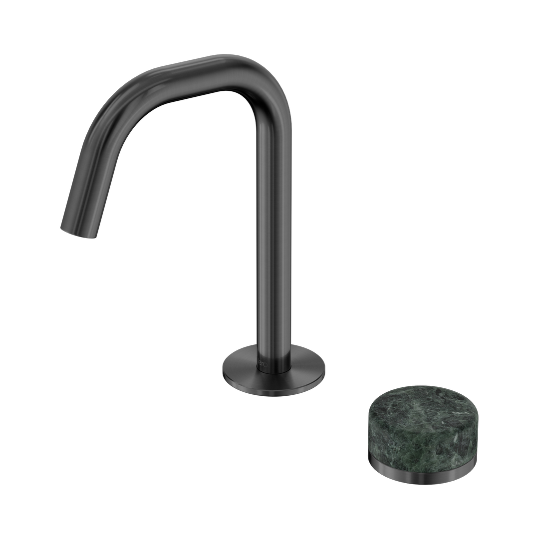 Nero Serenity Progressive Basin Mixer Edge Spout With Verde Alpi Handle Gun Metal