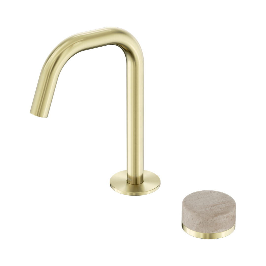 Nero Serenity Progressive Basin Mixer Edge Spout With Rome Travertine Handle Brushed Gold