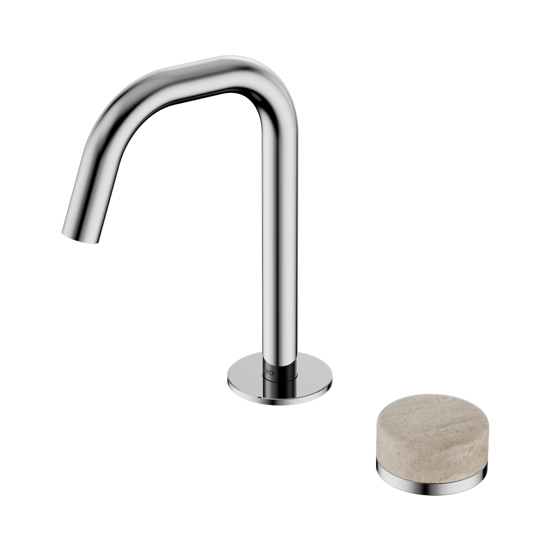 Nero Serenity Progressive Basin Mixer Edge Spout With Rome Travertine Handle Chrome
