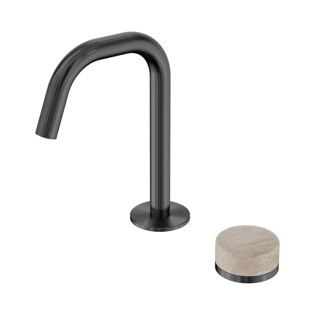 Nero Serenity Progressive Basin Mixer Edge Spout With Rome Travertine Handle Gun Metal