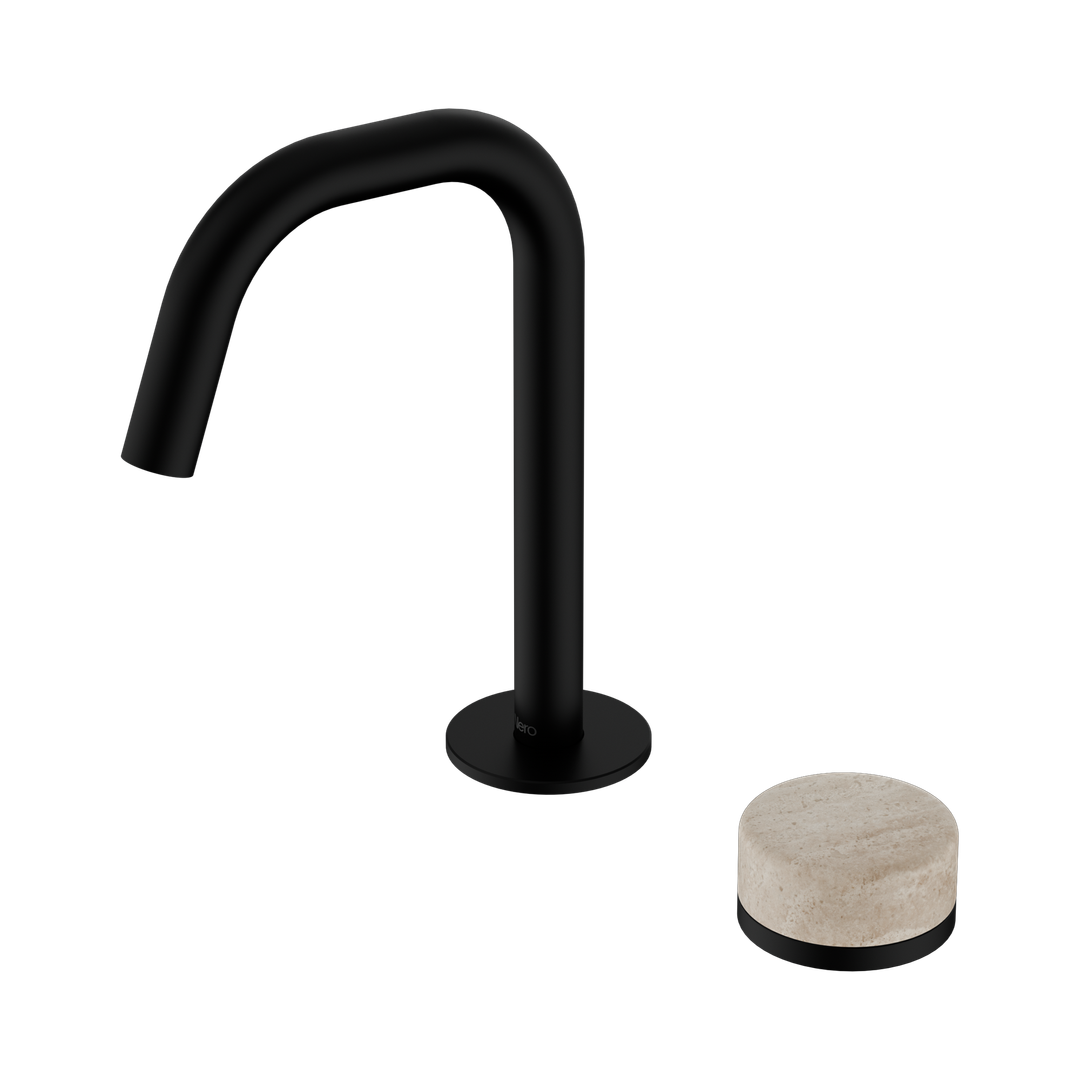 Nero Serenity Progressive Basin Mixer Edge Spout With Rome Travertine Handle Matte Black