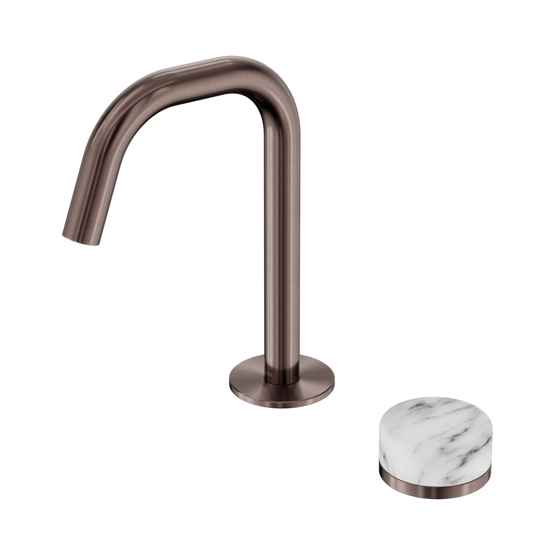 Nero Serenity Progressive Basin Mixer Edge Spout With Arabescato Corchia Handle Brushed Bronze