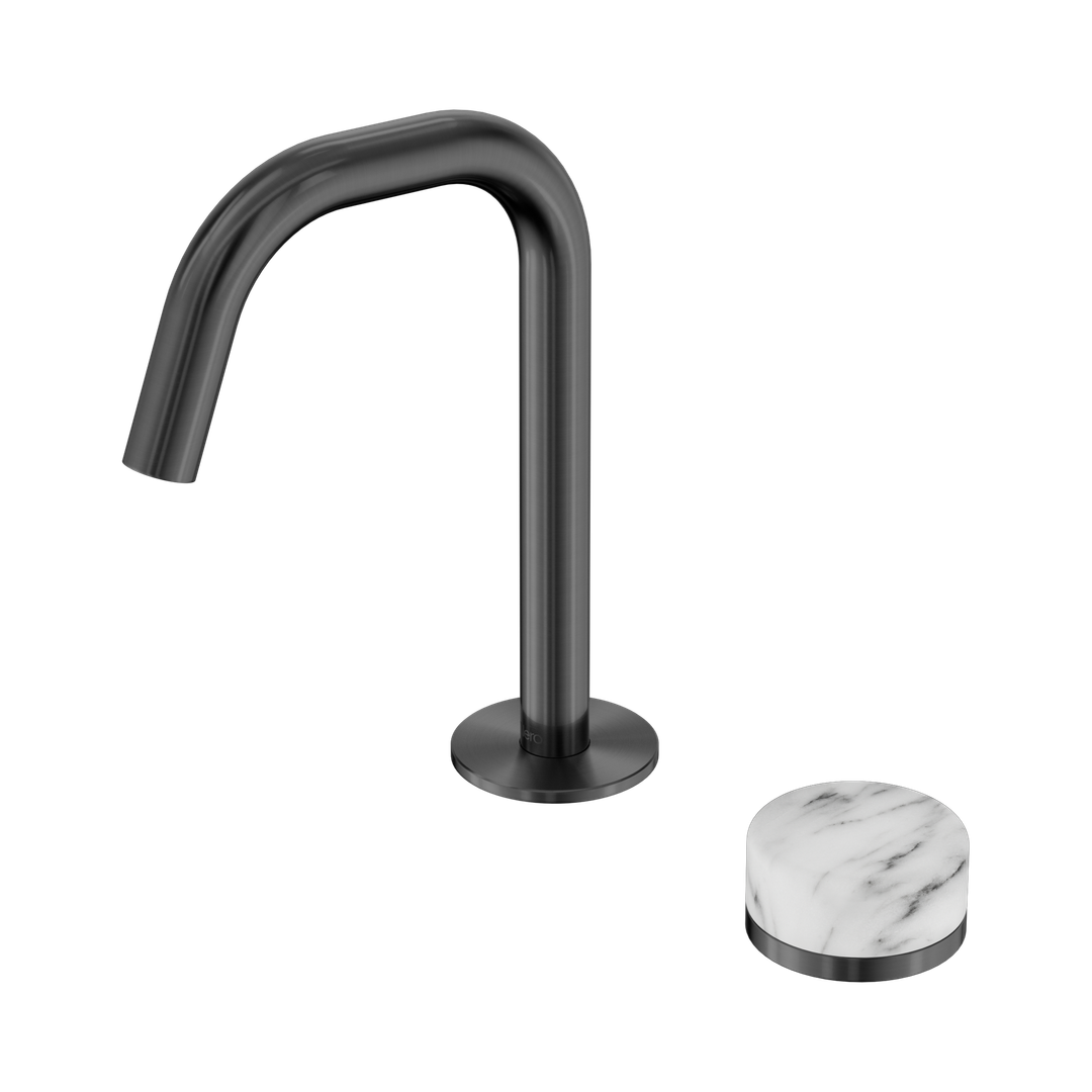 Nero Serenity Progressive Basin Mixer Edge Spout With Arabescato Corchia Handle Gun Metal