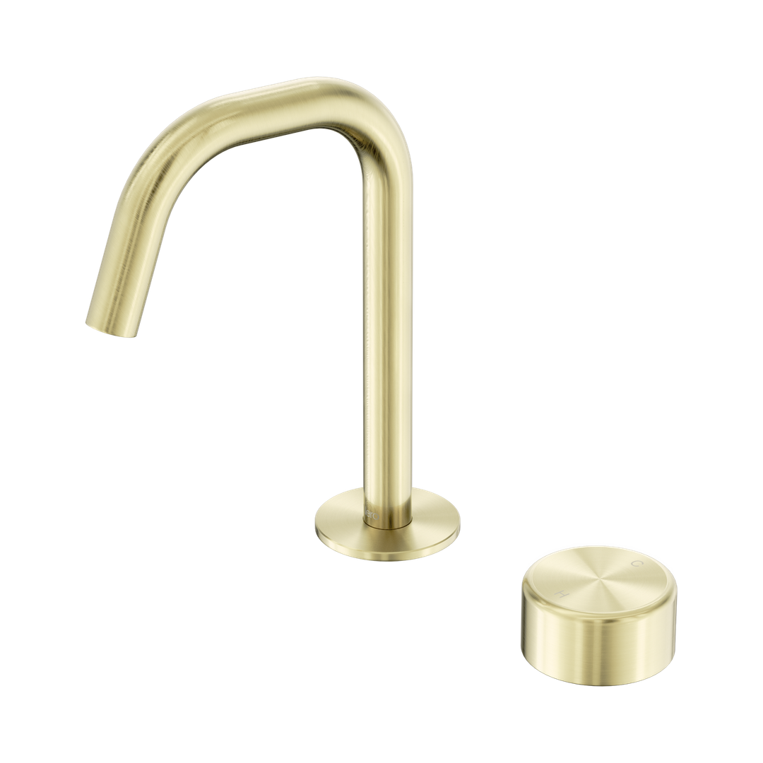 Nero Serenity Progressive Basin Mixer Edge Spout With Metal Handle Brushed Gold
