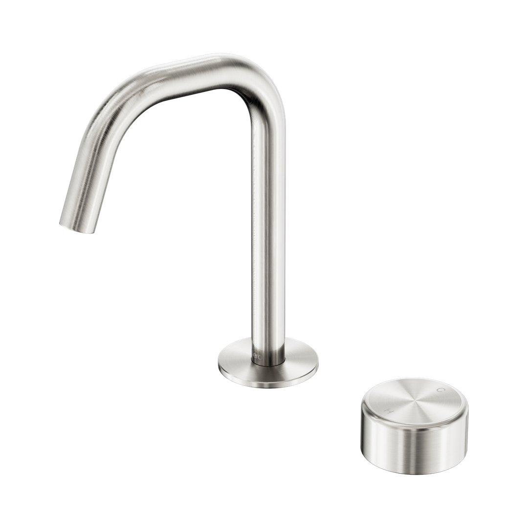 Nero Serenity Progressive Basin Mixer Edge Spout With Metal Handle Brushed Nickel