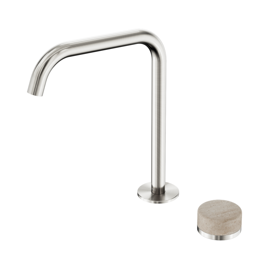 Nero Serenity Progressive Bath/Kitchen Mixer Edge Spout With Rome Travertine Handle Brushed Nickel
