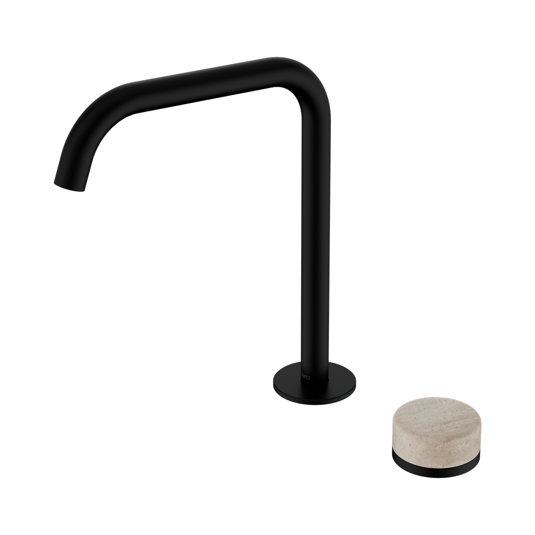 Nero Serenity Progressive Bath/Kitchen Mixer Edge Spout Rome Travertine Handle Matte Black