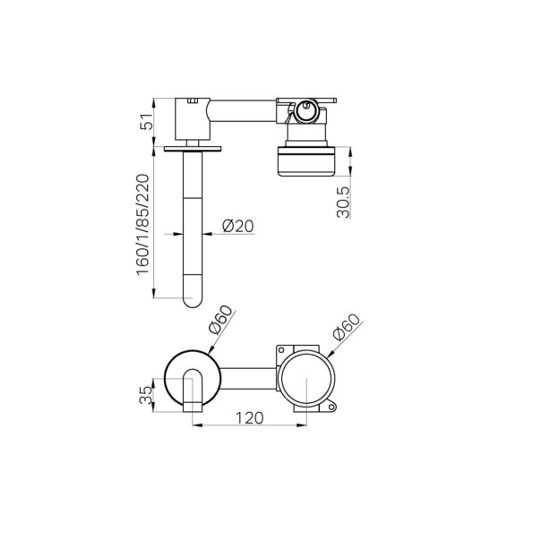 Nero Serenity Progressive Wall Basin Mixer 220Mm Spout With Rome Travertine Handle Gun Metal